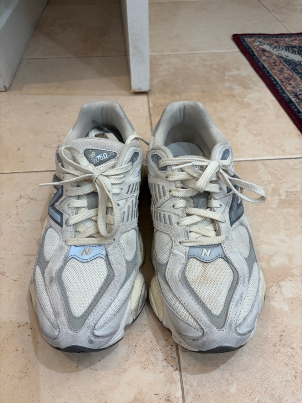 New Balance White and Light Gray Men's Athletic Sneakers